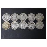 (10) MERCURY SILVER DIMES VARIOUS DATES & MM 90%