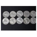 (10) 1964 WASHINGTON SILVER QUARTERS 90%
