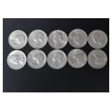 (10) 1964 WASHINGTON SILVER QUARTERS 90%