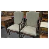 (2x) CARVED UPHOLSTERED PARLOR ARM CHAIRS