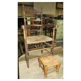 COUNTRY SIDE ARM CHAIR W/WOVEN FOOT STOOL