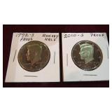 1972 S & 2010 S KENNEDY HALF PROOFS