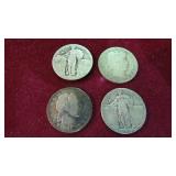 4 SILVER QTRS. VARIOUS DATES 90%