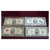 2 $2 RED SEAL 1928 & 53, $2 STAR NOTE, $5 RED SEAL