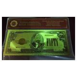 $50 14 k GOLD PLATED BANK NOTE