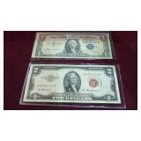 SERIES 1935 $1 SILVER CERT, 1953 $2 RED SEAL NOTE