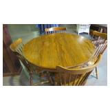 OAK PEDASTAL TABLE W/4 CHAIRS, 46.5" DIAMETER