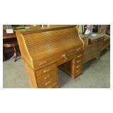 LARGE OAK ROLL TOP COMPUTER DESK