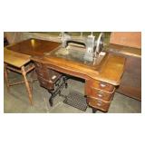 ANTIQUE WHITE ROTARY SEWING MACHINE TIGER OAK CAB