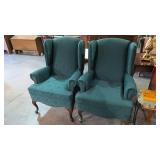 (2X) GREEN UPHOLSTERED WING BACK CHAIRS