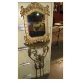 HALF MOON METAL TABLE W/HANGING MIRROR W/SCONES