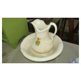 WHITE PITCHER & BOWL W/ROSE DECAL