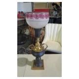 BEAUTIFUL LAMP W/PAINTED GLASS GLOVE, 22.5" TALL