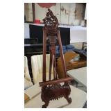 CARVED MAHOGANY TABLE TOP EASEL, 43" TALL