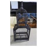 WIRE & WOOD BIRD CAGE, 27" TALL, 11" WIDE, 7.5" DE