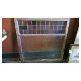 VINTAGE STAINED GLASS WINDOW WOOD FRAMED