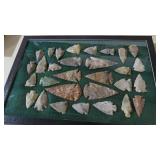 FRAME OF 30 NICE COLORFUL ARROWHEADS