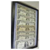 FRAME OF 8 $1 SILVER CERTIFICATES