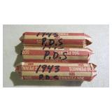 3 ROLLS 1943 P, D, S, STEEL PENNIES