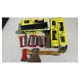 COLLECTION OF CAMPING ITEMS, HATCHET, FLASHLIGHTS