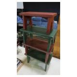 STACK OF 4 COUNTRY WOOD STOOLS