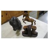 CAST IRON REARING HORSE, BUST, BOOT BOOK ENDS