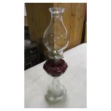 ANTIQUE OIL LAMP AMETHYST & CLEAR BEADED