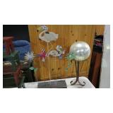 DECORATIVE BOHO GARDEN GAZING BALL, METAL FLAMINGO