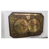 WOOD FRAMED FLAT GLOBE WALL DECOR