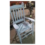 BLUE PAINTED SPLINT SEAT ARM CHAIR