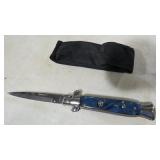 PEARL BLUE HANDLE STILETTO LOCK KNIFE W/SHEATH