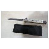 PEARL HANDLE STILETTO LOCK BLADE KNIFE W/SHEATH
