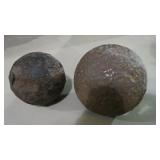 2 ANTIQUE CANNON BALLS 4" & 3"