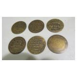 6 ANTIQUE BROTHEL TOKENS VARIOUS CITIES/PLACES