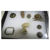 COLLECTION MUSKET BALLS, BUTTONS, PINS, BUCKLES