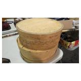2 WOOD CHEESE BOXES, 15" DIAMETER