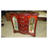 WOOD JEWELRY BOX FULL OF JEWELRY