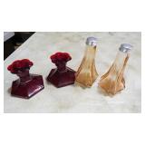PAIR RUBY RED CANDLE HOLDERS, PINK DEPR STYLE S&P