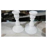 PAIR FENTON HOBNAIL MILKGLASS CANDLE HOLDERS