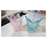 PINK AND BLUE FENTON CANDLE HOLDERS