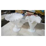 PAIR FENTON HOBNAIL MILKGLASS VASE & COMPOTE