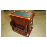 CHERRY LEATHER TOP CABINET W/MAGZINE RACK, 2 DOOR