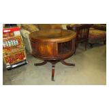 CHERRY INLAID LEATHER TOP RD DRUM TABLE