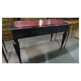 2 DRAWER INLAID LEATHER TOP DESK W/CARVED DETAILS