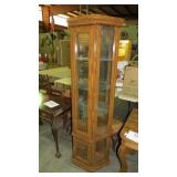 3 SIDED CURIO CABINET W/LIGHTED MIRROR BACK