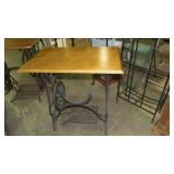 OAK TOP TABLE ON CAST IRON TREADLE BASE