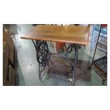 WALNUT TOP TREADLE BASE TABLE, FR SEWING MACHINE