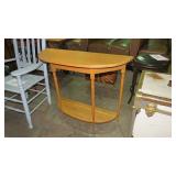 HALF MOON OAK TABLE W/BOTTOM SHELF