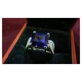 LADIES STAMPED .925 AMETHYST RING, SZ 9