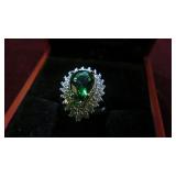 LADIES STAMPED .925 EMERALD/WH SAPPHIRE RING SZ 6